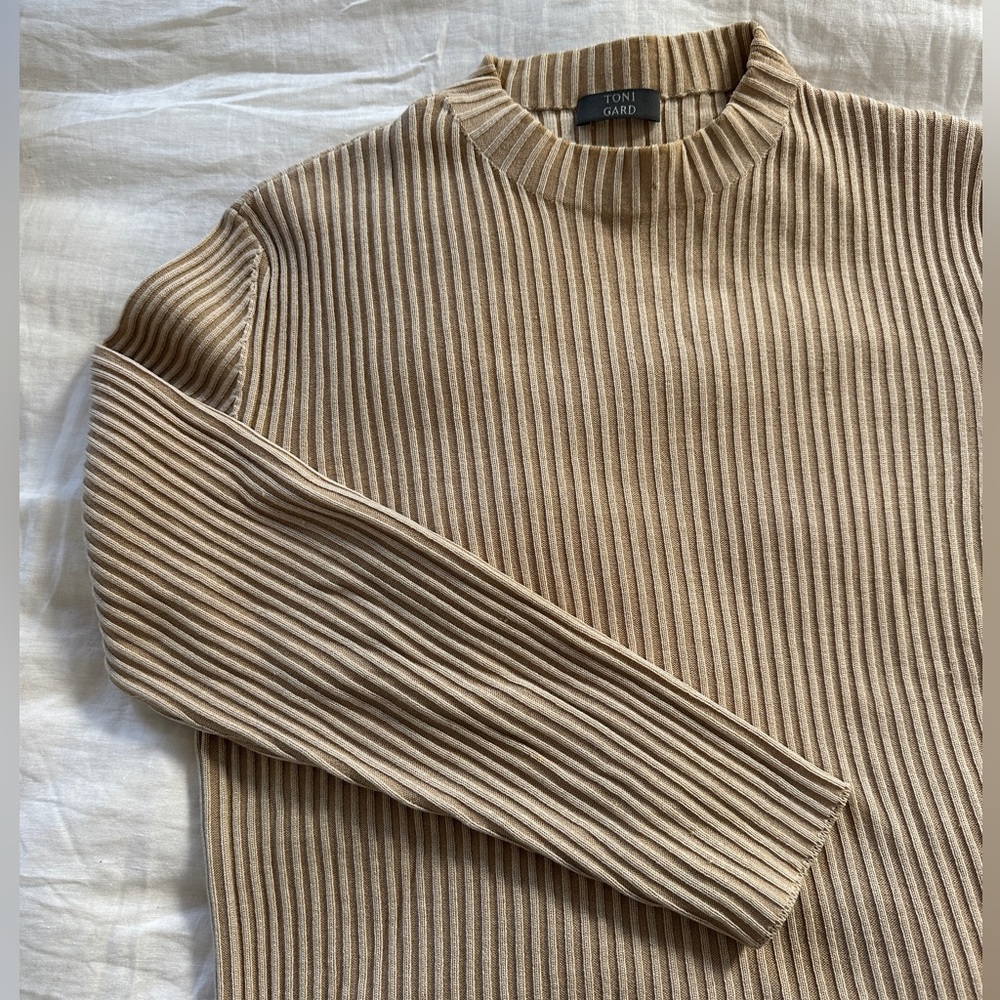 Cotton Merino Wool Vintage 60s mid century Tan Ribbed Sweater